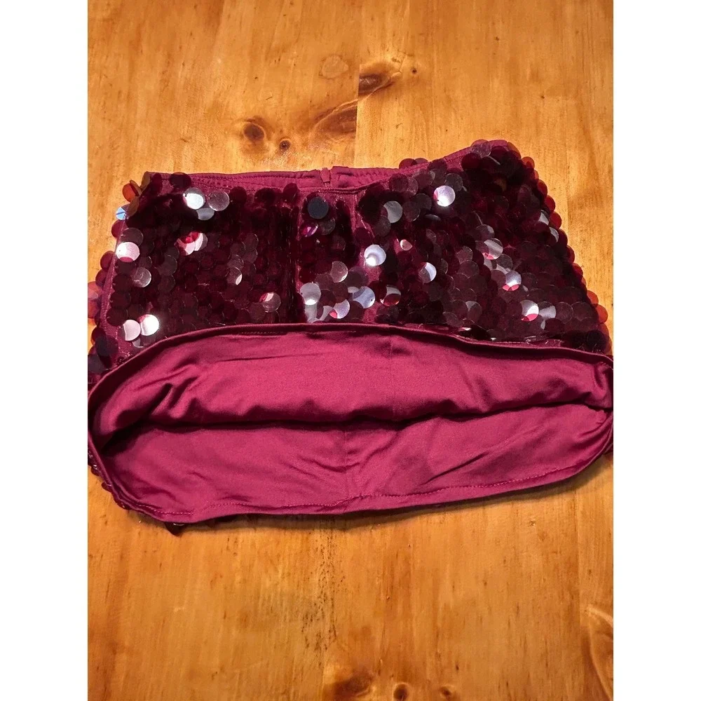Y2K Festival Clubwear Burgundy Disc Sequin Mini‎ Skirt Party Night Out Disco